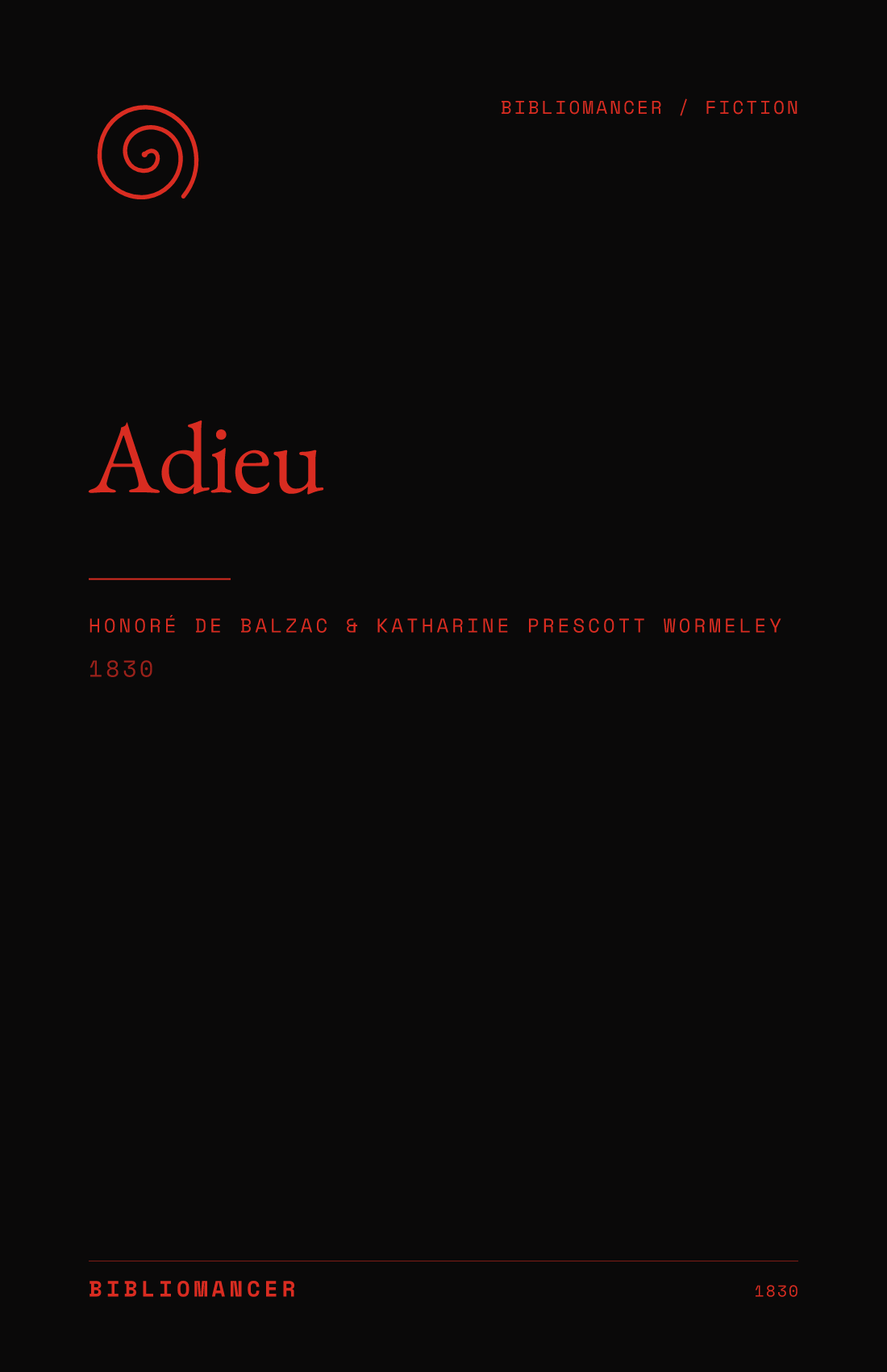 Adieu by Honoré de Balzac — Bibliomancer edition cover