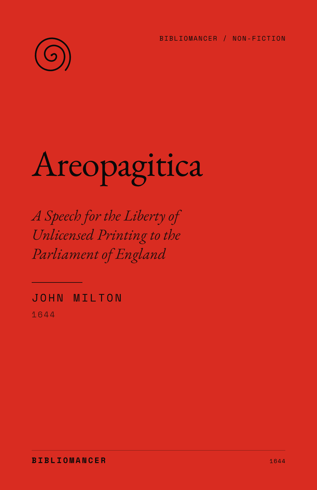 Areopagitica by John Milton — Bibliomancer edition cover