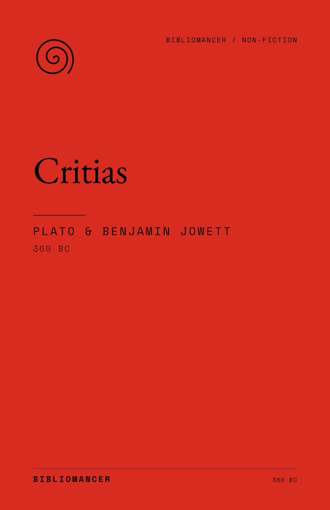 Critias by Plato — Bibliomancer edition cover
