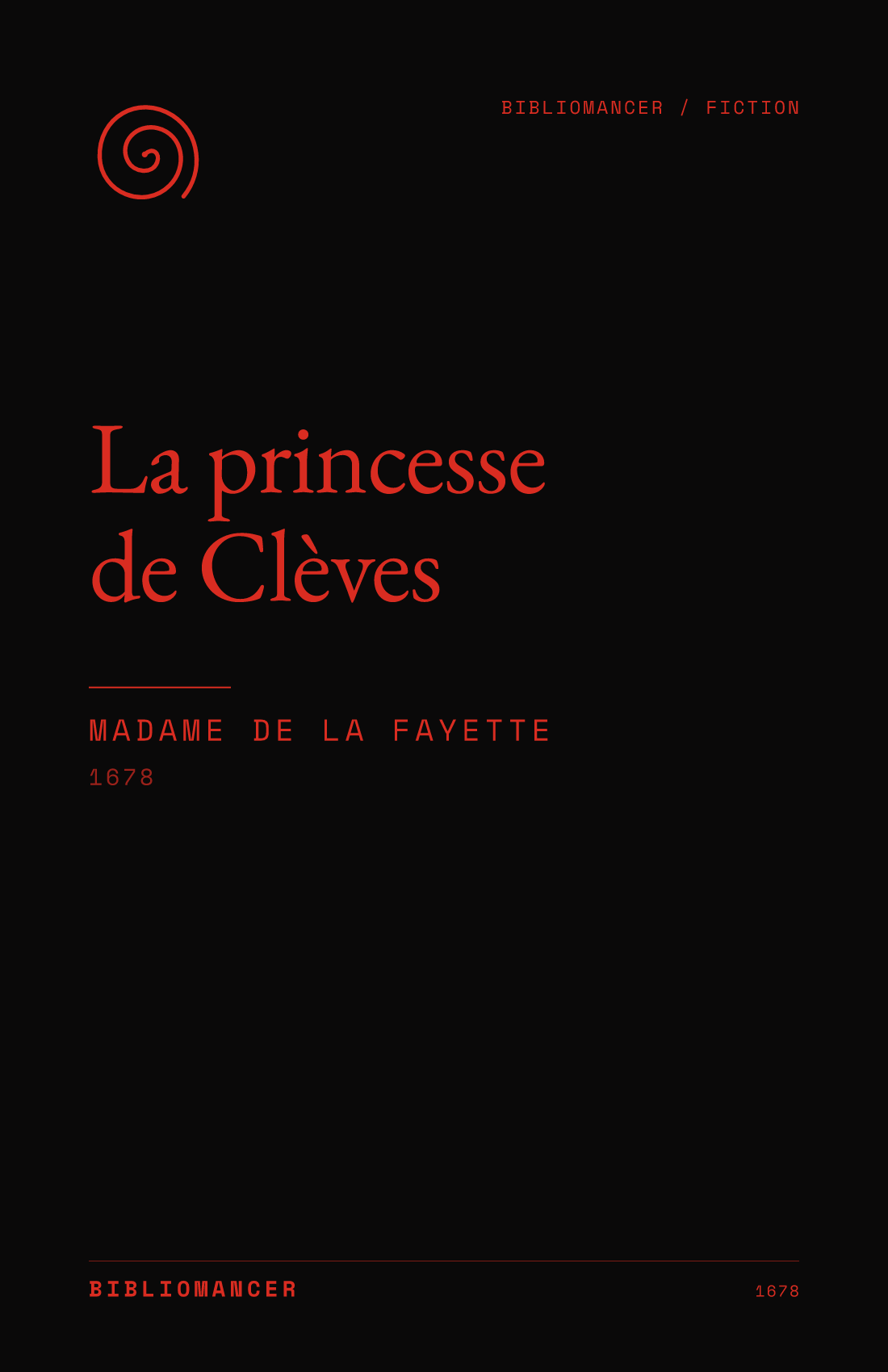 La princesse de Clèves by Madame de La Fayette — Bibliomancer edition cover