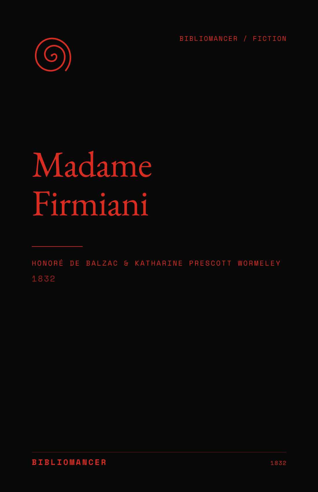 Madame Firmiani by Honoré de Balzac — Bibliomancer edition cover