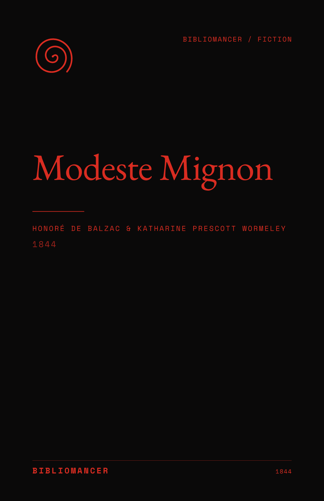 Modeste Mignon by Honoré de Balzac — Bibliomancer edition cover
