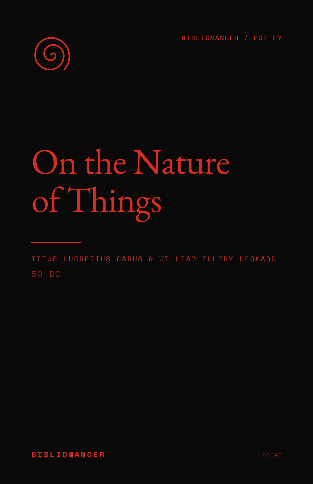 On the Nature of Things by Titus Lucretius Carus — Bibliomancer edition cover