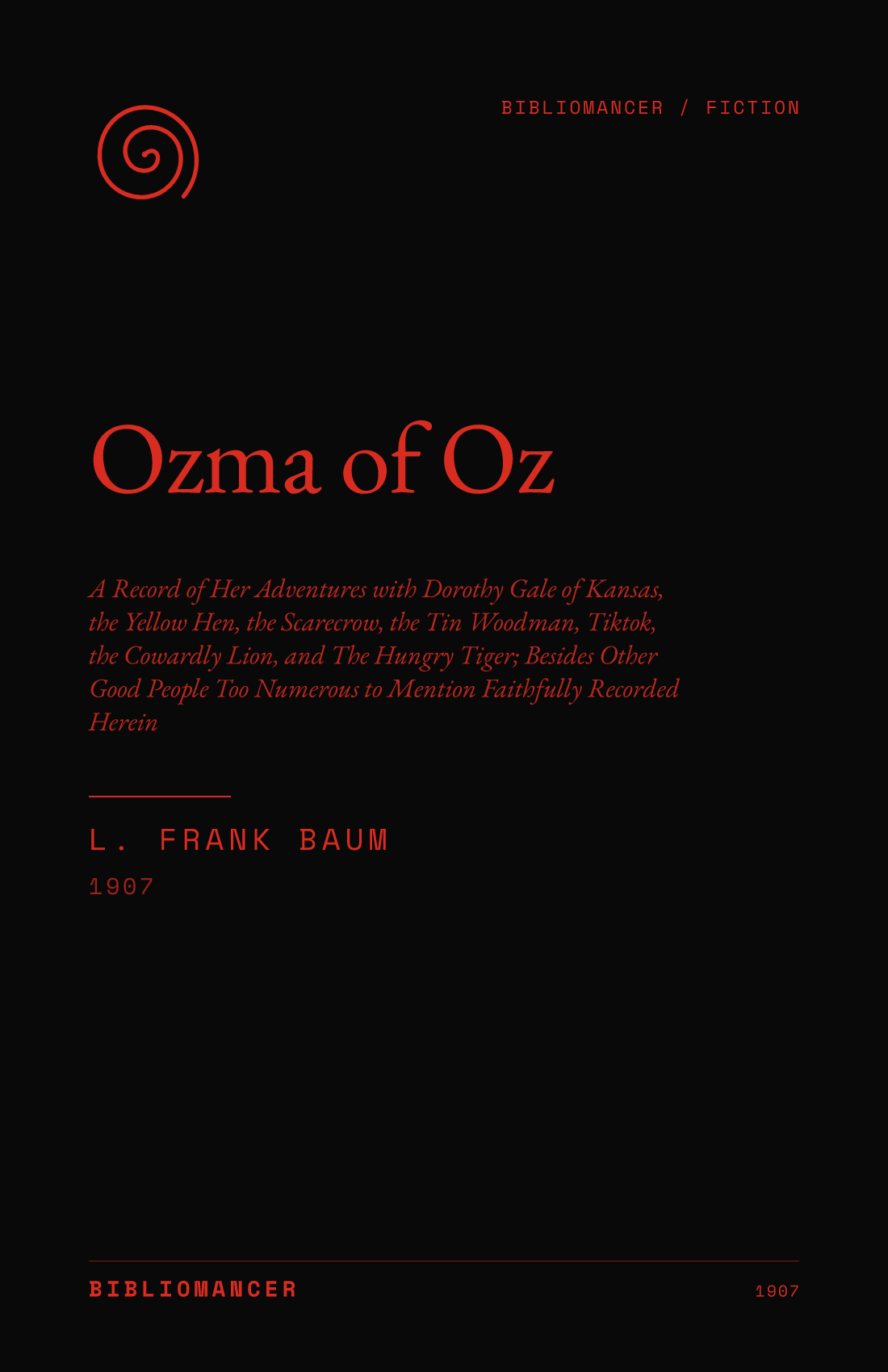 Ozma of Oz by L. Frank Baum — Bibliomancer edition cover