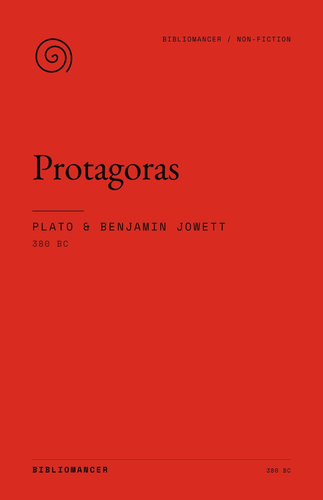 Protagoras by Plato — Bibliomancer edition cover