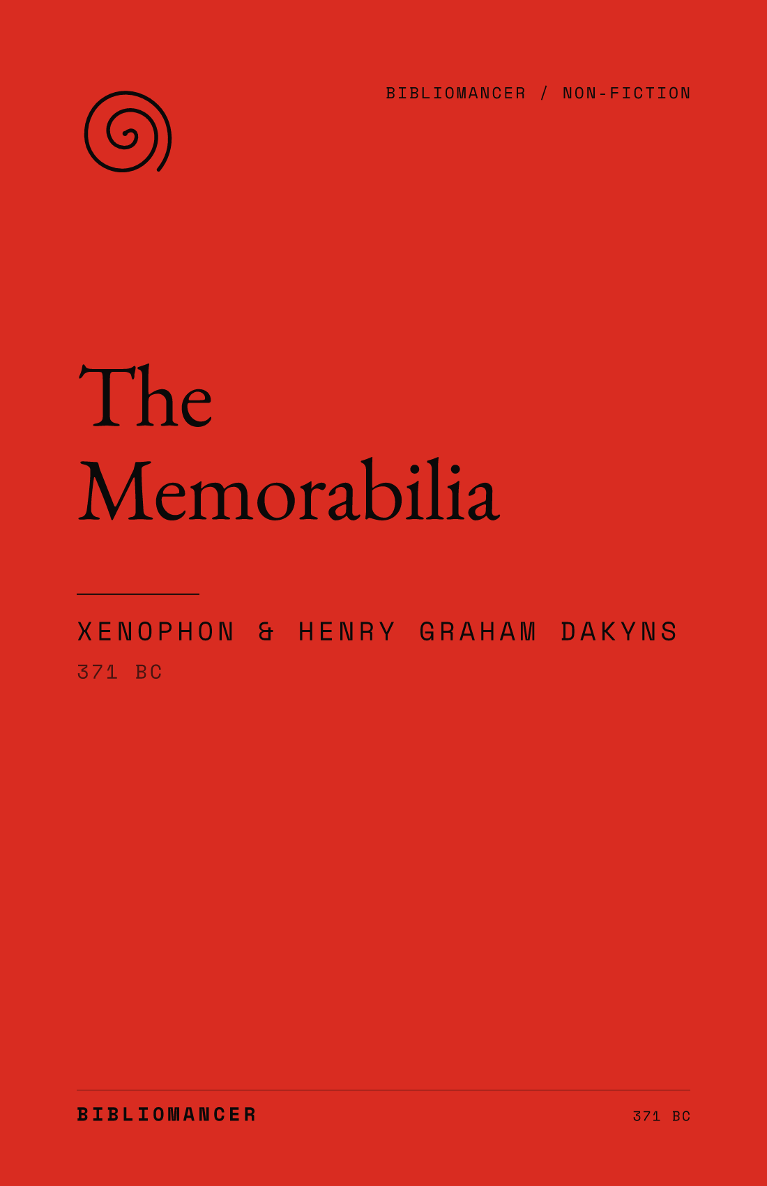 The Memorabilia by Xenophon — Bibliomancer edition cover