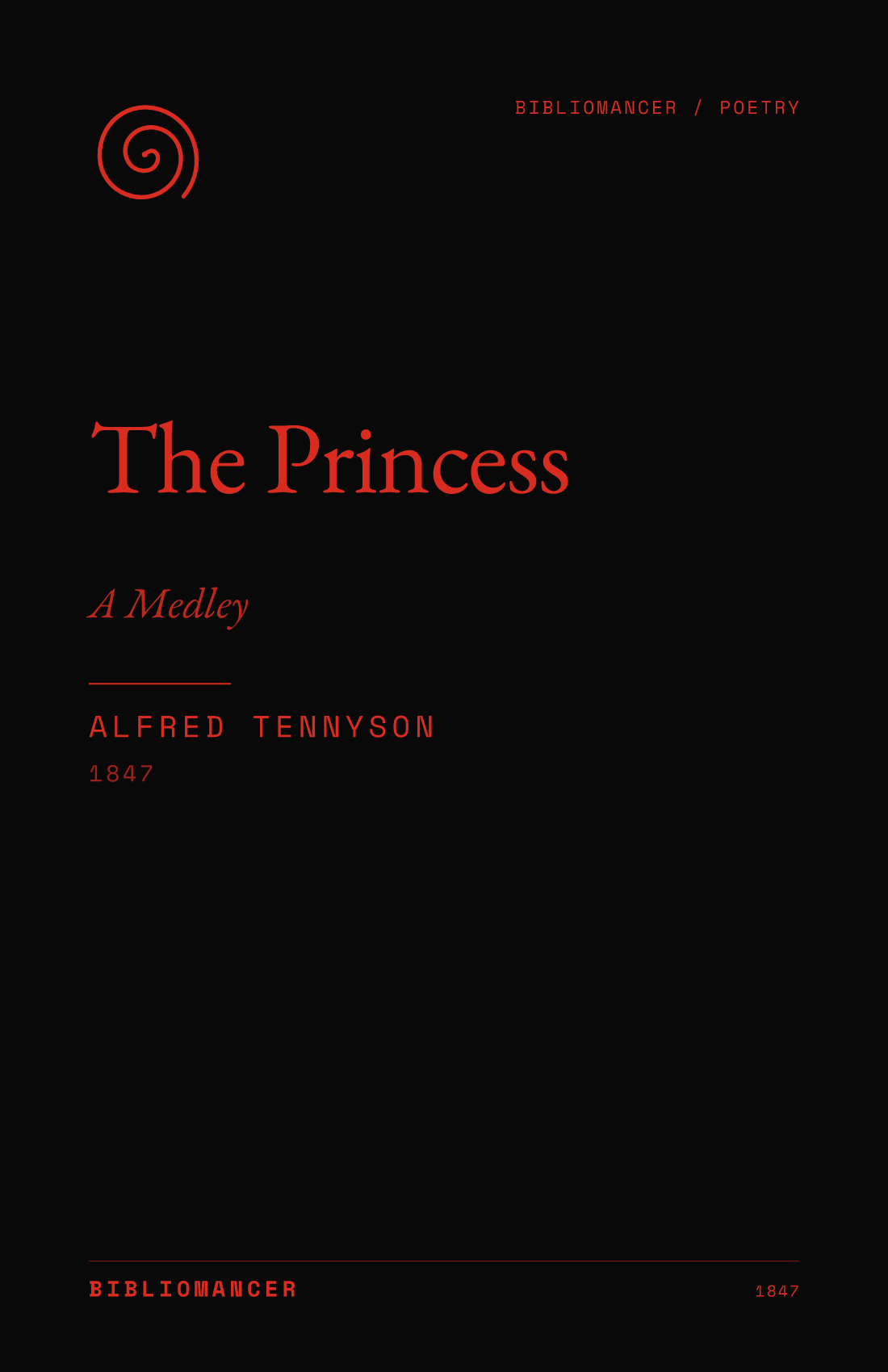 The Princess by Alfred Tennyson — Bibliomancer edition cover