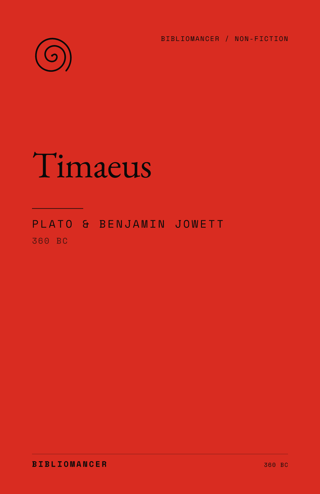Timaeus by Plato — Bibliomancer edition cover