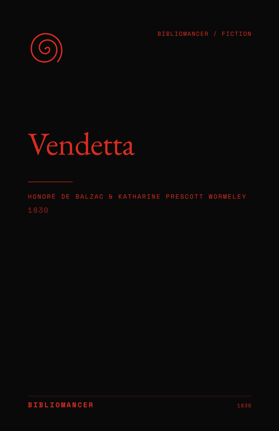 Vendetta by Honoré de Balzac — Bibliomancer edition cover