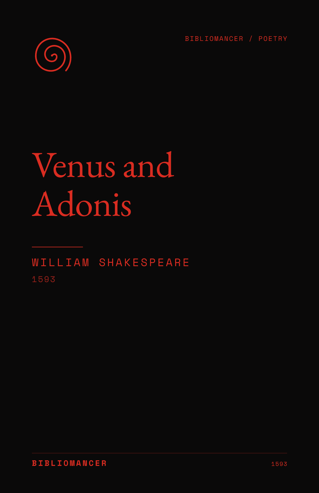 Venus and Adonis by William Shakespeare — Bibliomancer edition cover